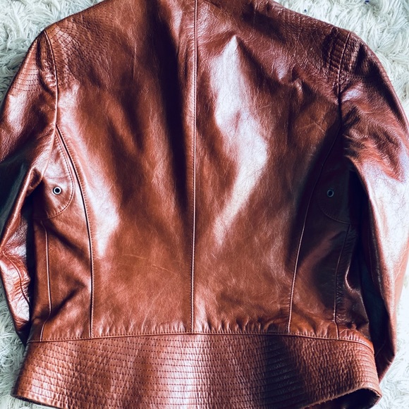 Elie Tahari - Brown Leather Motorcycle Jacket - Picture 2 of 5